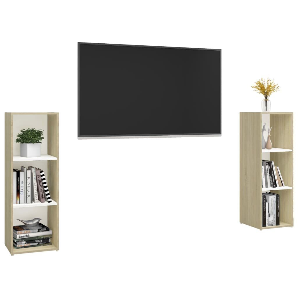 vidaXL TV-tasot 2 kpl valkoinen/Sonoma-tammi 107x35x37 cm lastulevy hinta ja tiedot | TV-tasot | hobbyhall.fi