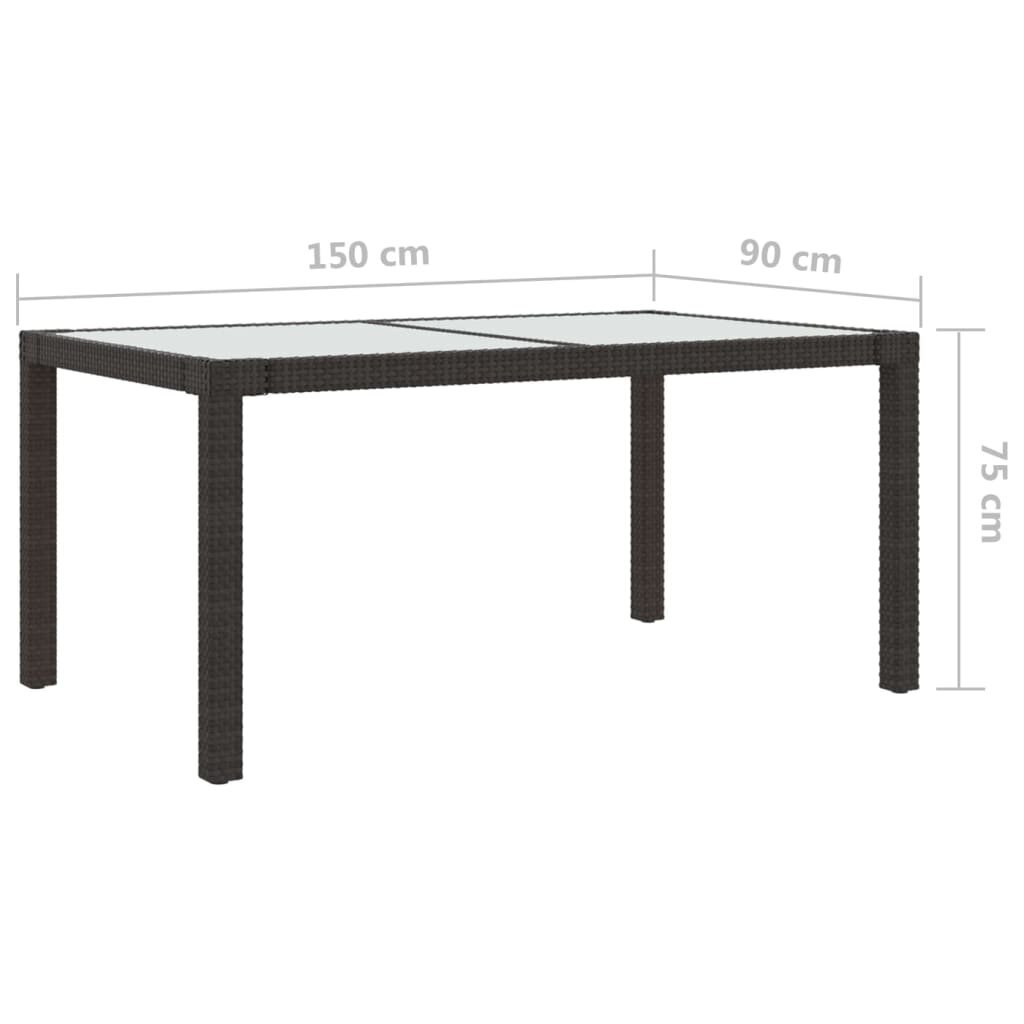 vidaXL Puutarhapöytä 150x90x75cm karkaistu lasi ja polyrottinki ruskea hinta ja tiedot | Puutarhapöydät | hobbyhall.fi