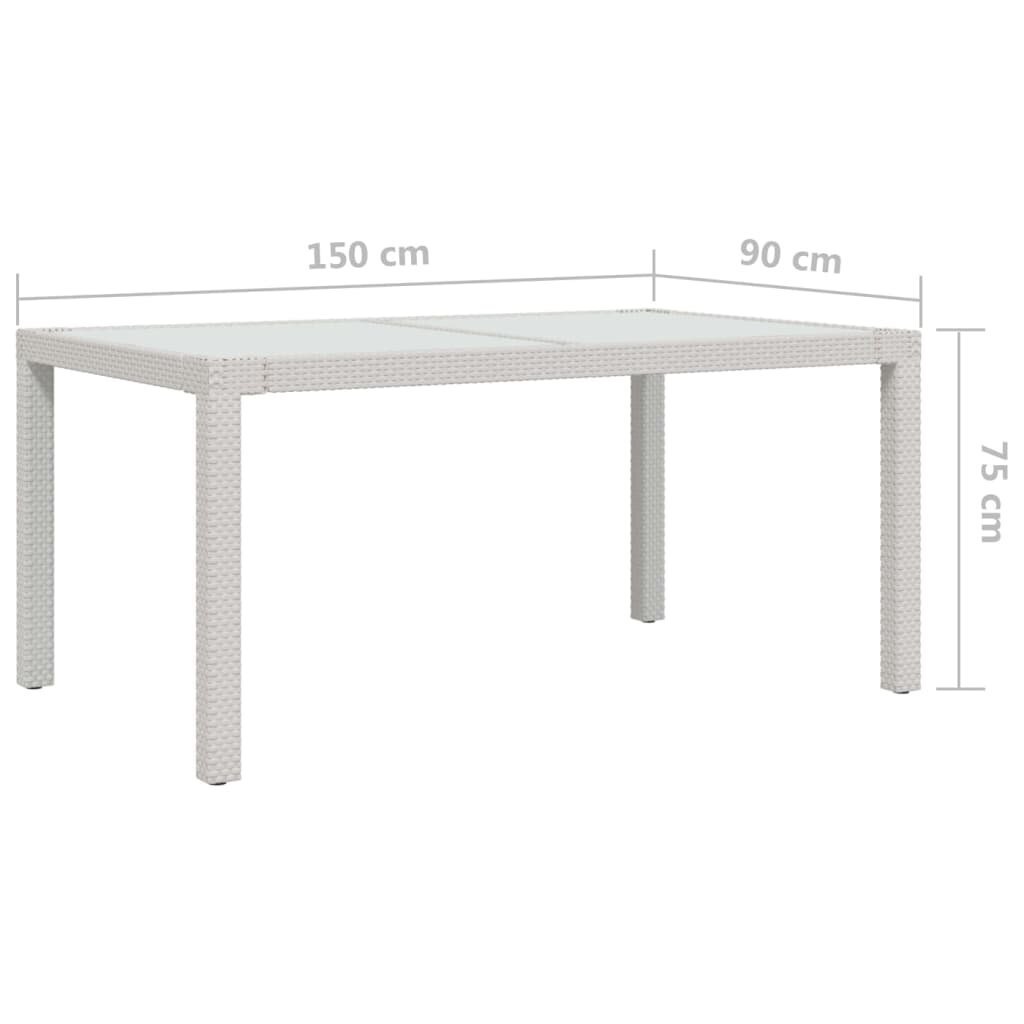 vidaXL Puutarhapöytä 150x90x75cm karkaistu lasi ja polyrottinki valk. hinta ja tiedot | Puutarhapöydät | hobbyhall.fi