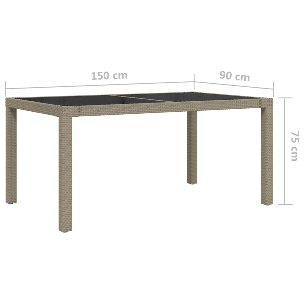 vidaXL Puutarhapöytä 150x90x75cm karkaistu lasi ja polyrottinki beige hinta ja tiedot | Puutarhapöydät | hobbyhall.fi