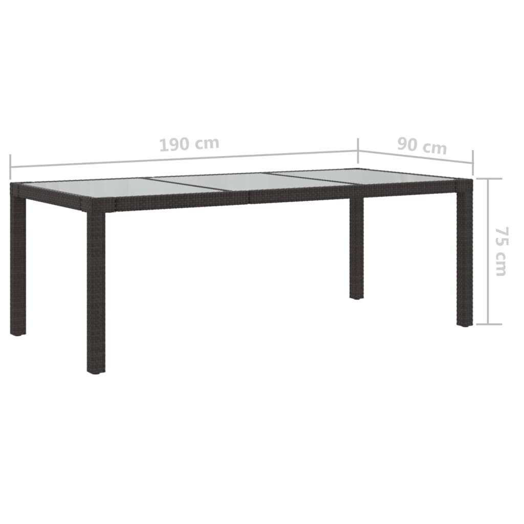 vidaXL Puutarhapöytä 190x90x75cm karkaistu lasi ja polyrottinki ruskea hinta ja tiedot | Puutarhapöydät | hobbyhall.fi