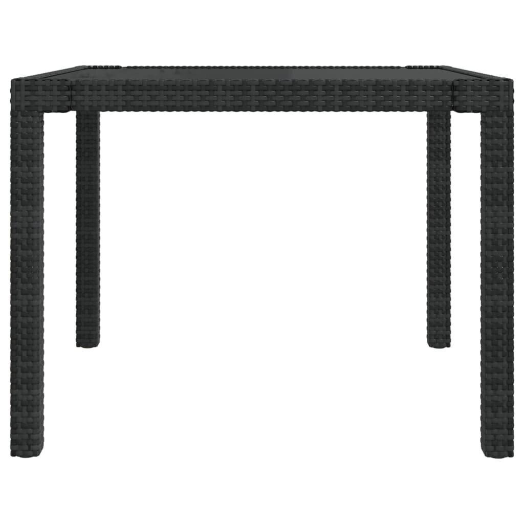 vidaXL Puutarhapöytä 90x90x75 cm karkaistu lasi ja polyrottinki musta hinta ja tiedot | Puutarhapöydät | hobbyhall.fi