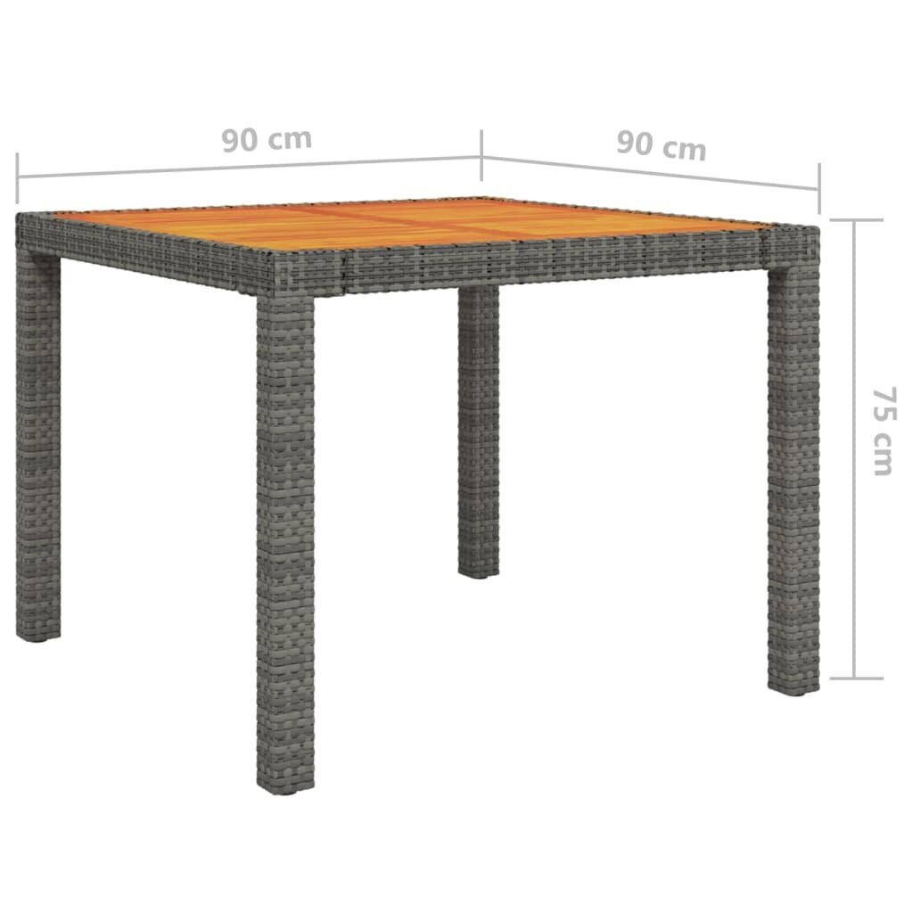 vidaXL Puutarhapöytä 90x90x75 cm polyrottinki ja akaasiapuu harmaa hinta ja tiedot | Puutarhapöydät | hobbyhall.fi