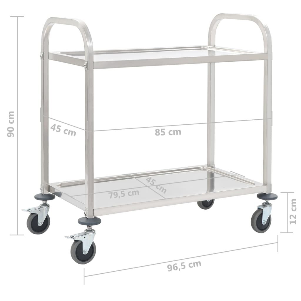 vidaXL 2-tasoinen tarjoiluvaunu 96,5x55x90 cm ruostumaton teräs hinta ja tiedot | Ruokapöydät | hobbyhall.fi