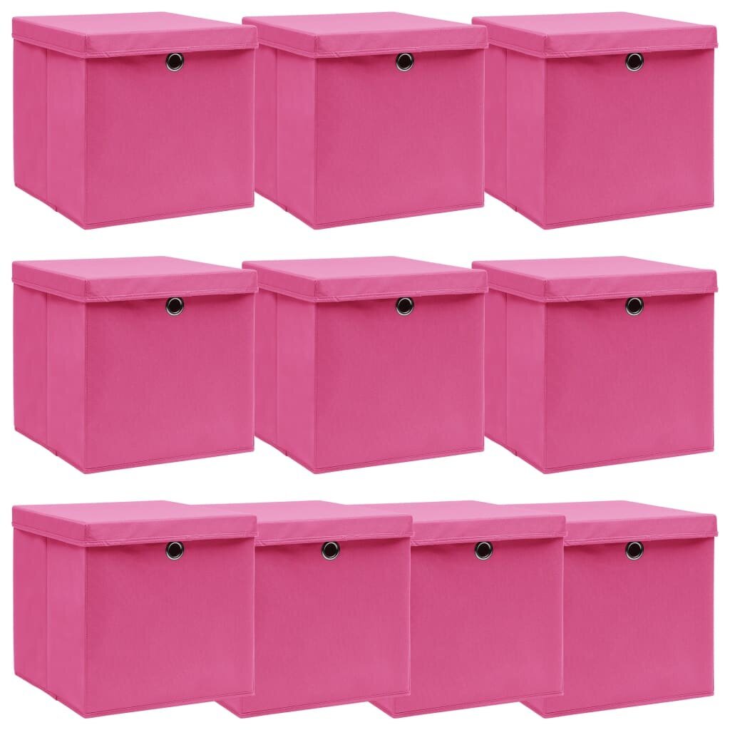 vidaXL Säilytyslaatikot kansilla 10 kpl pinkki 32x32x32 cm kangas hinta ja tiedot | Säilytyslaatikot ja -korit | hobbyhall.fi