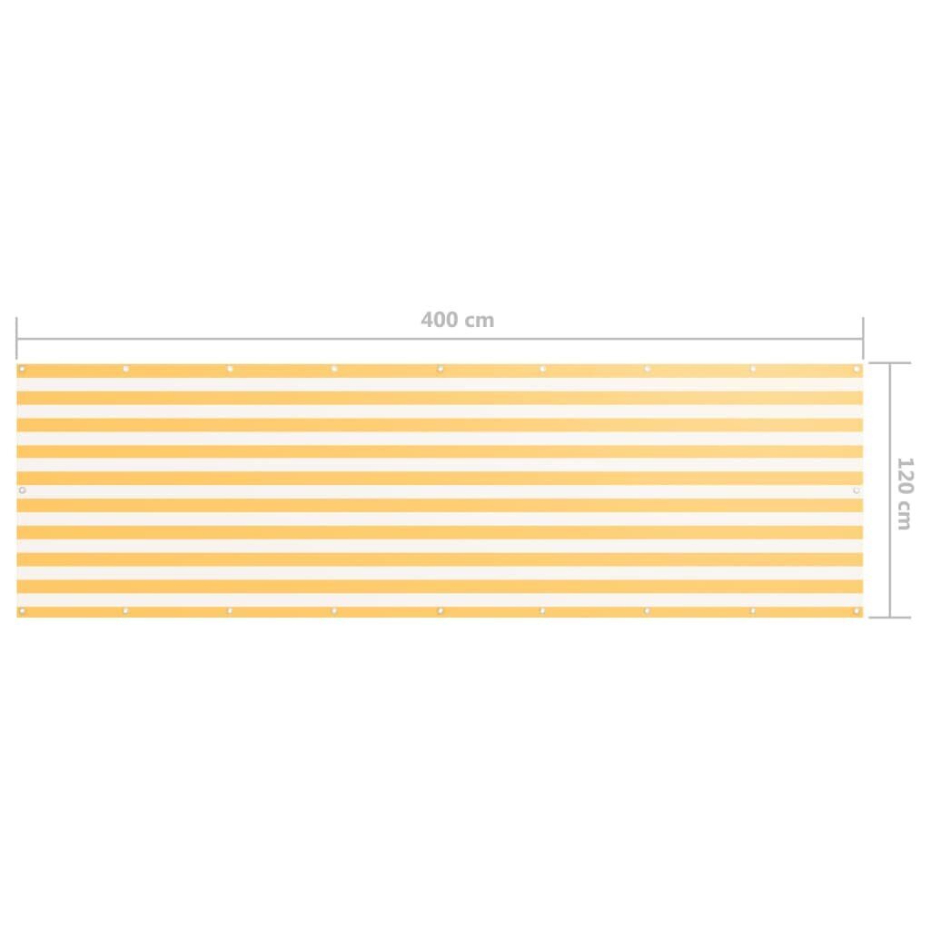 vidaXL Parvekkeen suoja valkoinen ja keltainen 120x400cm Oxford kangas hinta ja tiedot | Aurinkovarjot ja markiisit | hobbyhall.fi
