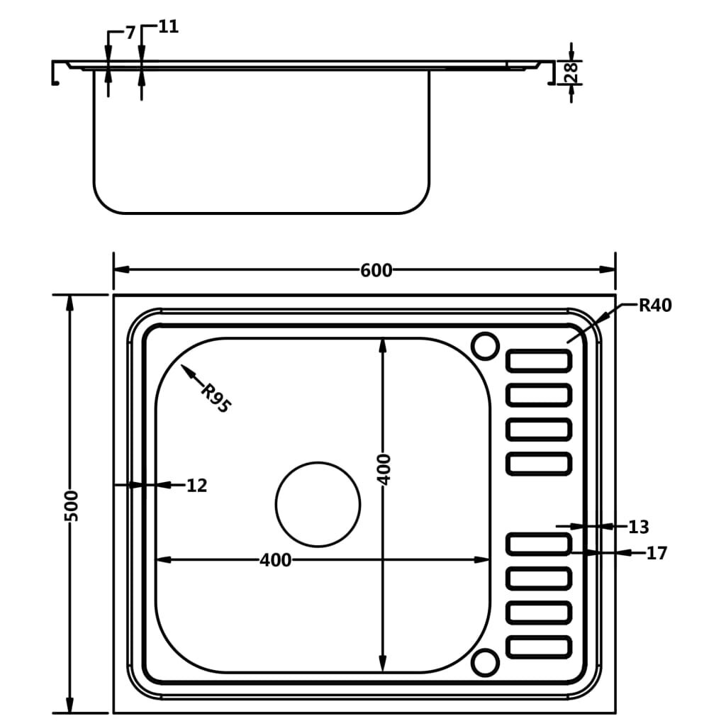 vidaXL Tiskiallas viemärisarjalla hopea 500x600x155 mm ruostum. teräs hinta ja tiedot | Keittiöaltaat | hobbyhall.fi