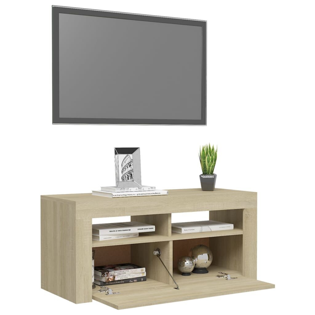 vidaXL TV-taso LED-valoilla Sonoma-tammi 90x35x40 cm hinta ja tiedot | TV-tasot | hobbyhall.fi