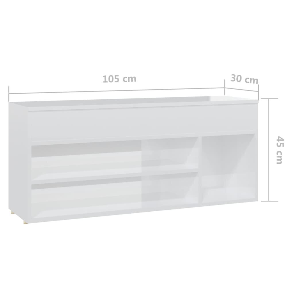 vidaXL Kenkien säilytyspenkki korkeakiilto valkoinen 105x30x45 cm levy hinta ja tiedot | Kenkäkaapit ja -hyllyt | hobbyhall.fi