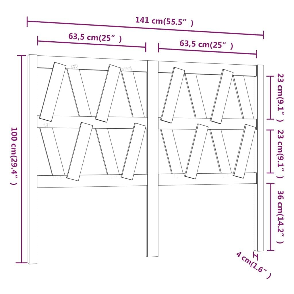 vidaXL Sängynpääty 141x4x100 cm täysi mänty hinta ja tiedot | Sängyt | hobbyhall.fi