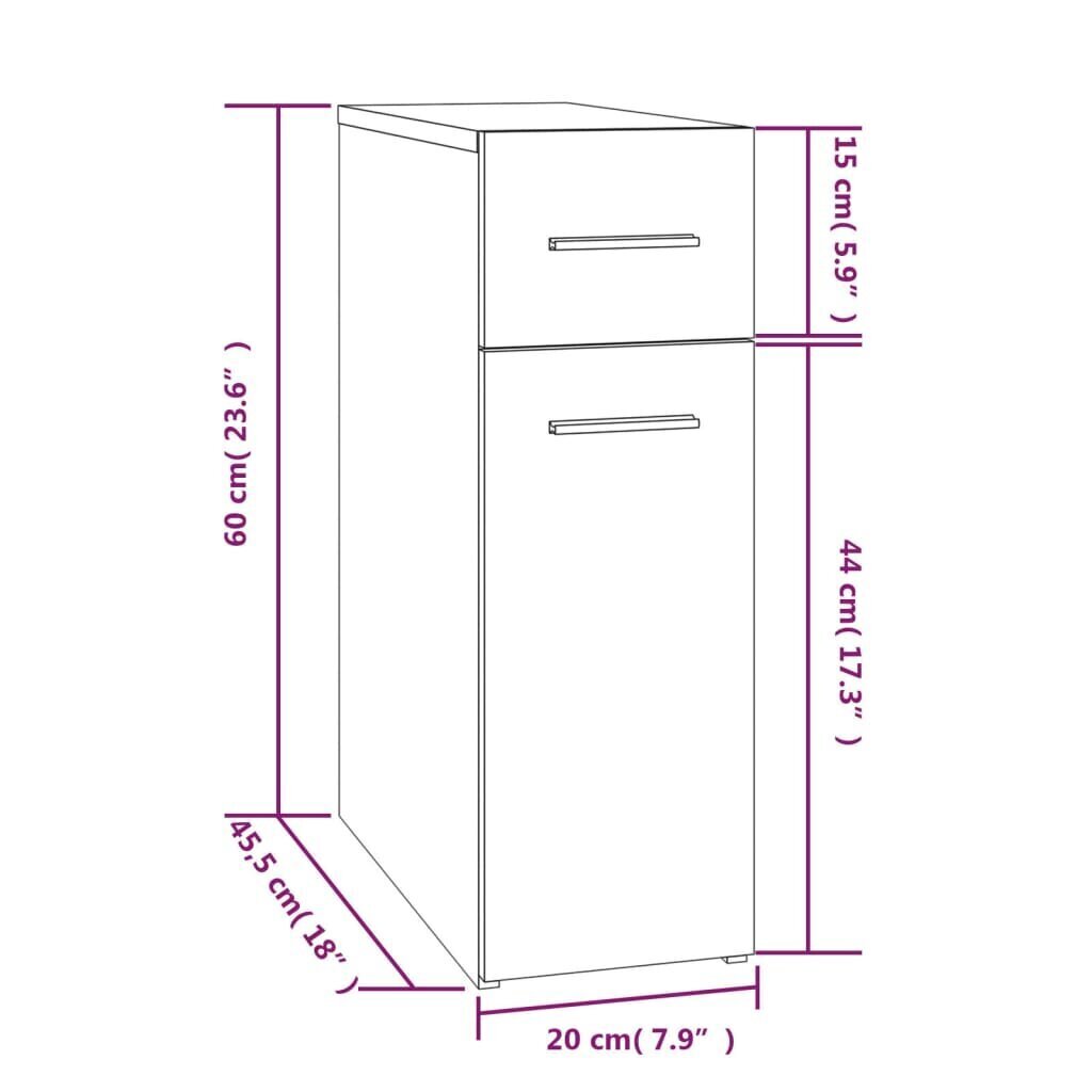 vidaXL Apteekkarinkaappi harmaa Sonoma 20x45,5x60 cm tekninen puu hinta ja tiedot | Olohuoneen kaapit ja lipastot | hobbyhall.fi