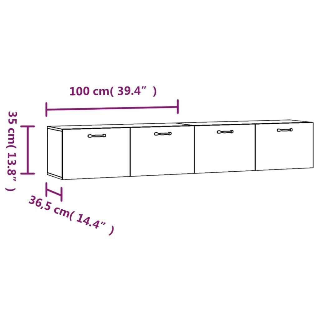 vidaXL Seinäkaapit 2 kpl valkoinen 100x36,5x35 cm tekninen puu hinta ja tiedot | Olohuoneen kaapit ja lipastot | hobbyhall.fi