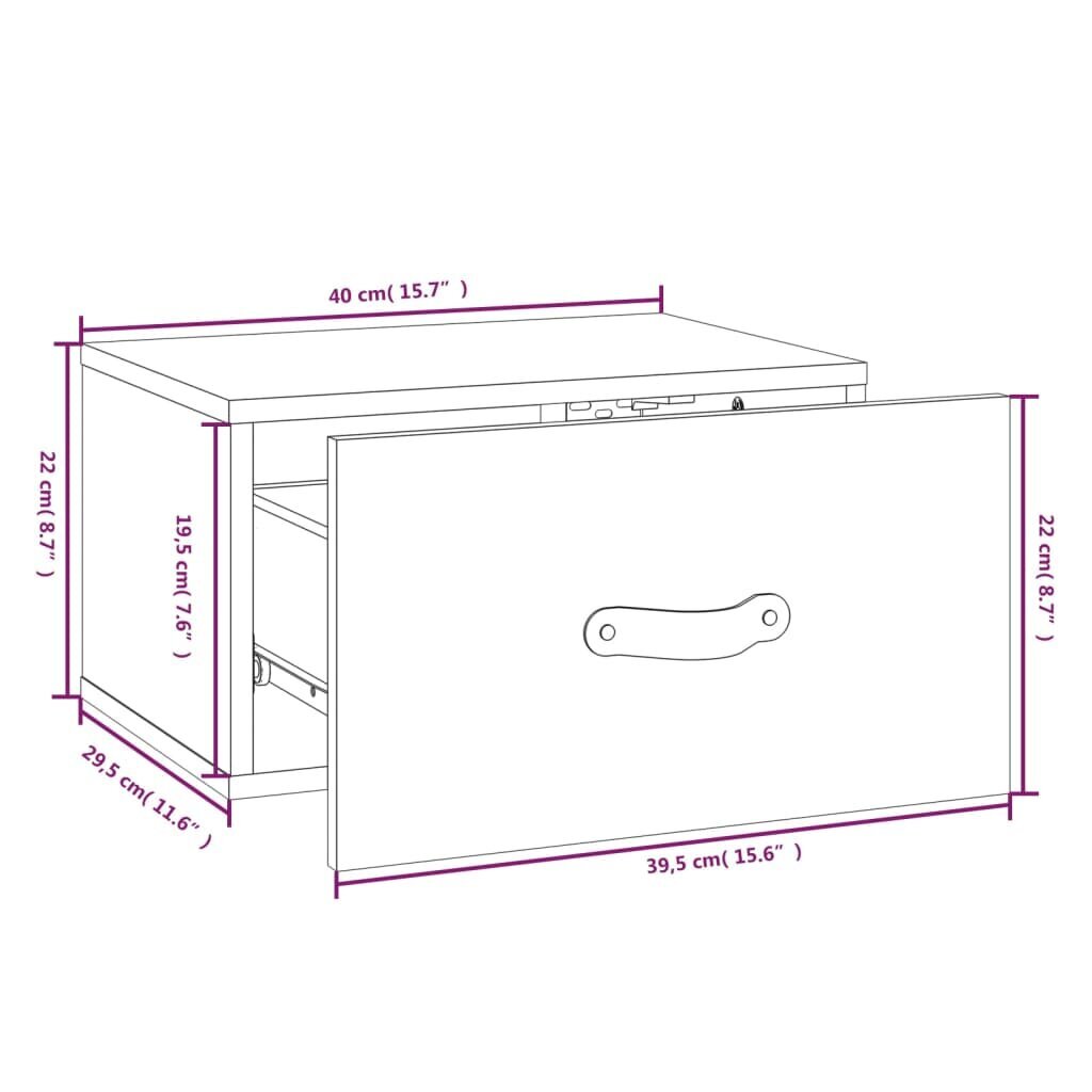 vidaXL Seinäkiinnitettävä yöpöytä 40x29,5x22 cm hinta ja tiedot | Kaapit | hobbyhall.fi