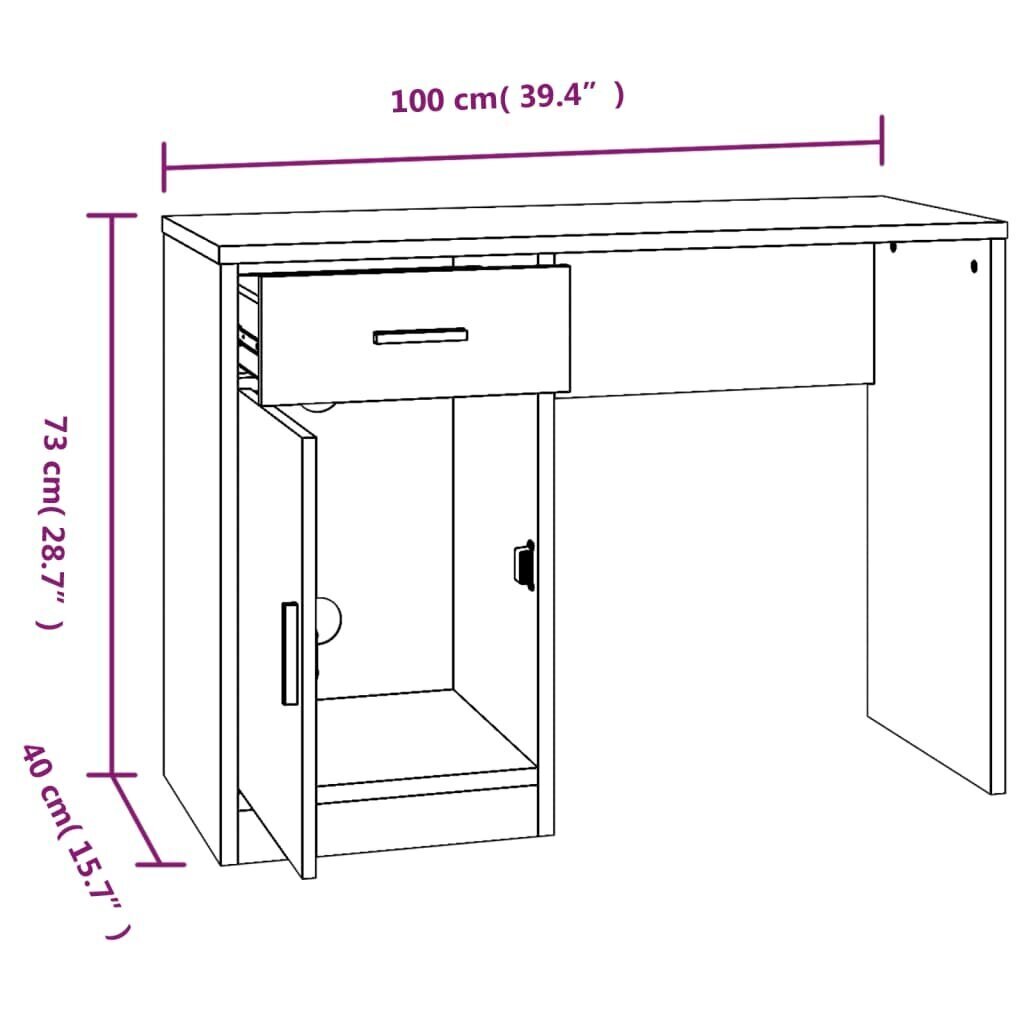 vidaXL Työpöytä laatikolla ja kaapilla betoninharmaa 100x40x73 cm puu hinta ja tiedot | Tietokonepöydät ja työpöydät | hobbyhall.fi