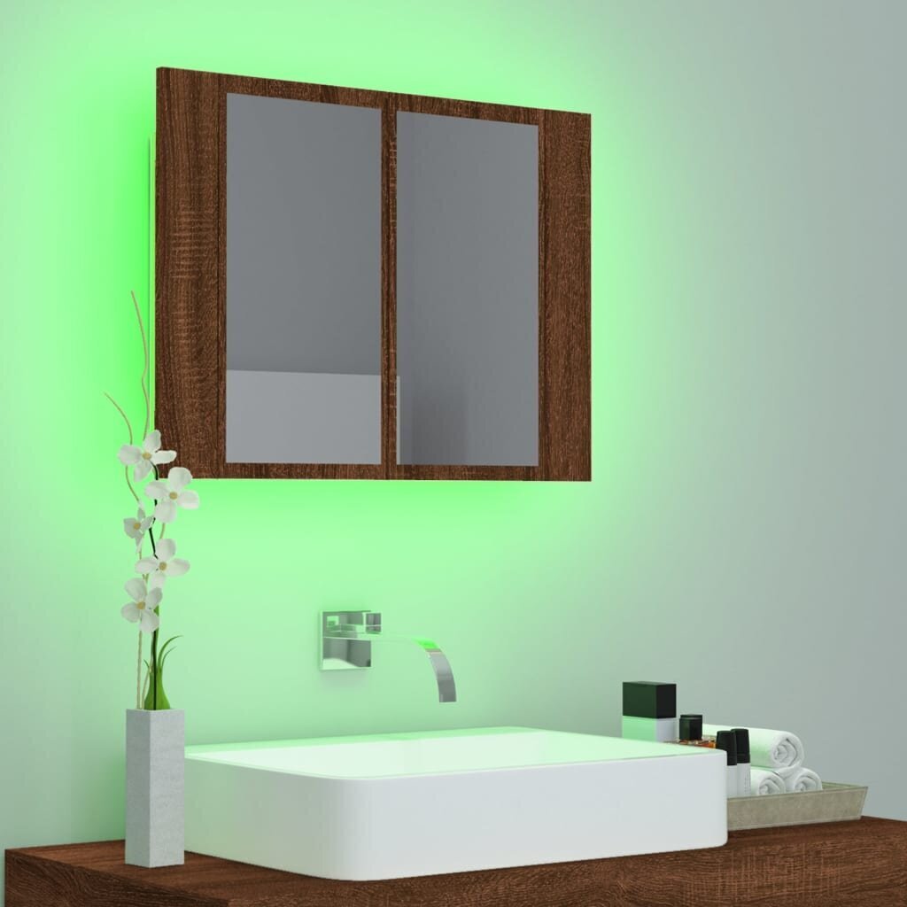 vidaXL LED peilikaappi ruskea tammi 60x12x45 cm tekninen puu hinta ja tiedot | Kylpyhuonekaapit | hobbyhall.fi