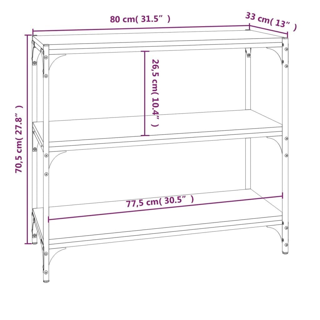 vidaXL Kirjahylly musta 80x33x70,5 cm tekninen puu ja teräs hinta ja tiedot | Hyllyt | hobbyhall.fi