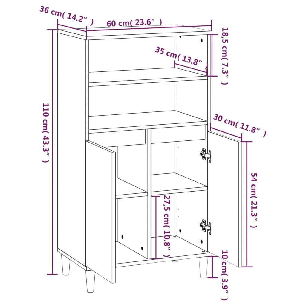 vidaXL Kaappi harmaa Sonoma 60x36x110 cm tekninen puu hinta ja tiedot | Olohuoneen kaapit ja lipastot | hobbyhall.fi