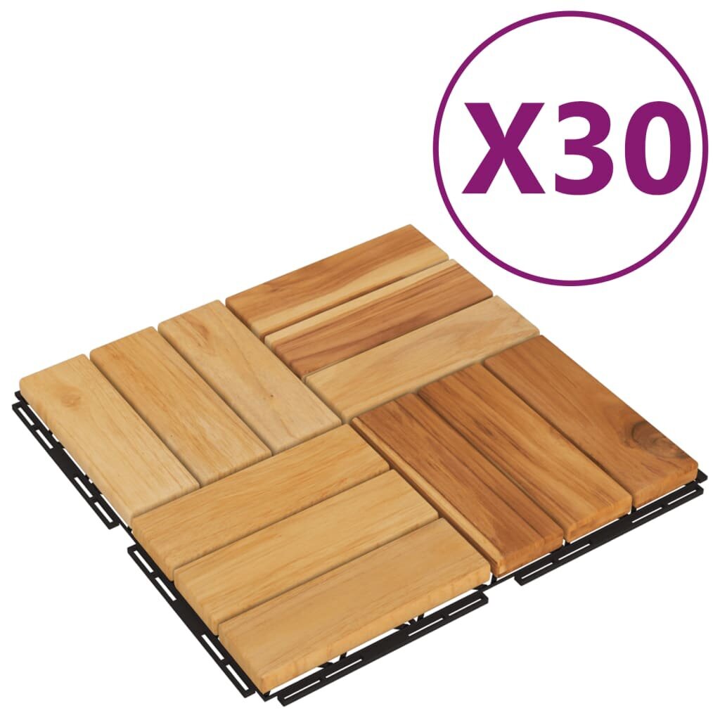 vidaXL Terassilaatat 30 kpl 30x30 cm täysi tiikki hinta ja tiedot | Terassilattiat | hobbyhall.fi