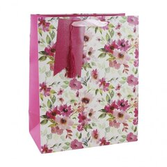 L lahjapussi FLOWERS valkoinen pinkki hinta ja tiedot | Lahjapaketointi | hobbyhall.fi