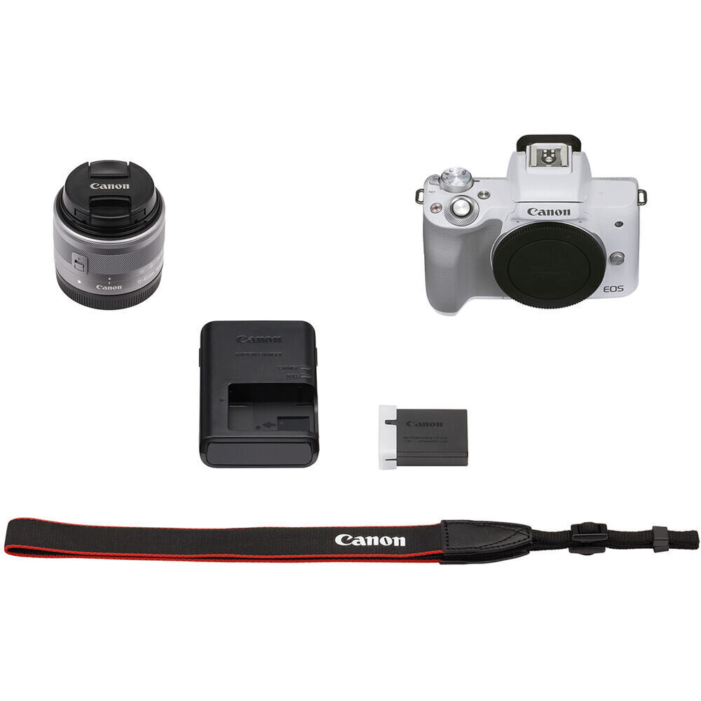 Canon EOS M50 Mark II EF-M 15-45mm IS STM Kit valkoinen hinta ja tiedot | Kamerat | hobbyhall.fi