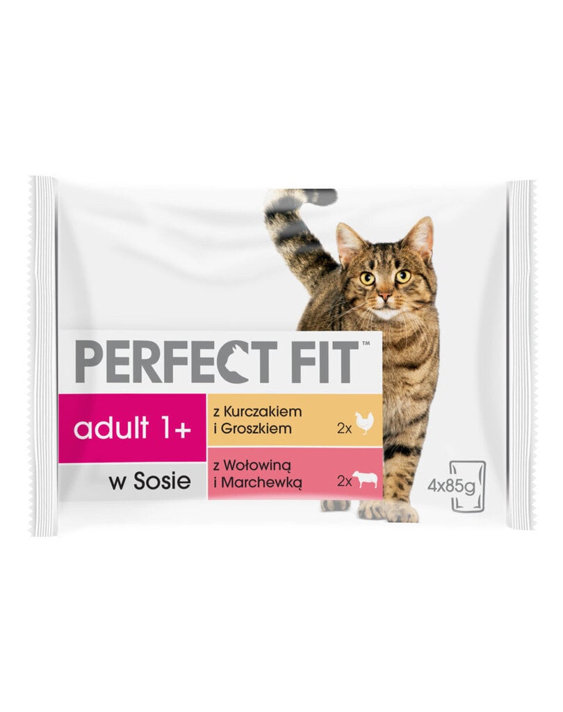Perfect Fit Cat Adult 1+ kissanruokasäilykkeet, lihaa, 4x85 g hinta ja tiedot | Kissanruoka | hobbyhall.fi