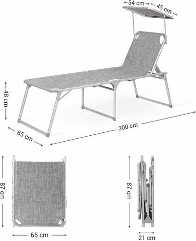 Songmics SUNLOUNGER/HEATHERGRAY/200X65X48 hinta ja tiedot | Aurinkotuolit | hobbyhall.fi