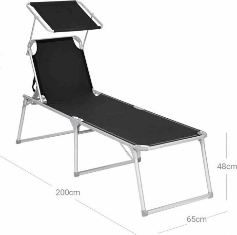 Songmics SUNLOUNGER/BLACK/200X65X48 hinta ja tiedot | Aurinkotuolit | hobbyhall.fi