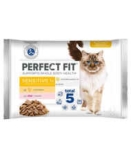 Perfect Fit Sensitive 1+ kissanruoka kanan ja lohen kanssa, 52x85 g hinta ja tiedot | Kissanruoka | hobbyhall.fi