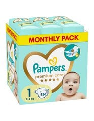 Pampers Premium Care teippivaipat, koko 1, 156 kääre, 2-5 kg hinta ja tiedot | Vaipat | hobbyhall.fi