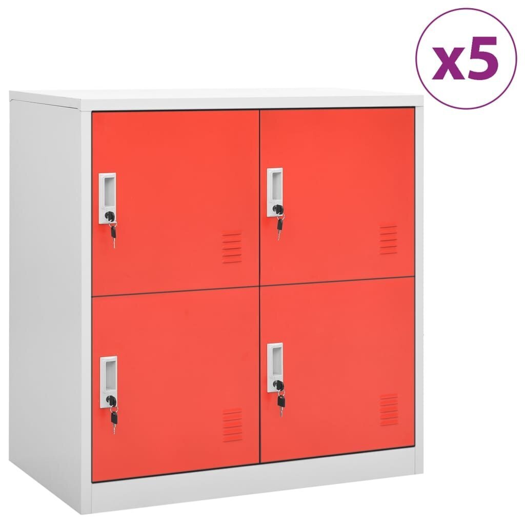 vidaXL Pukukaapit 5 kpl vaaleanharmaa ja punainen 90x45x92,5 cm teräs hinta ja tiedot | Olohuoneen kaapit ja lipastot | hobbyhall.fi