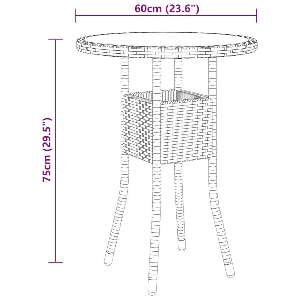 vidaXL Puutarhapöytä Ø60x75 cm karkaistu lasi ja polyrottinki ruskea hinta ja tiedot | Puutarhapöydät | hobbyhall.fi