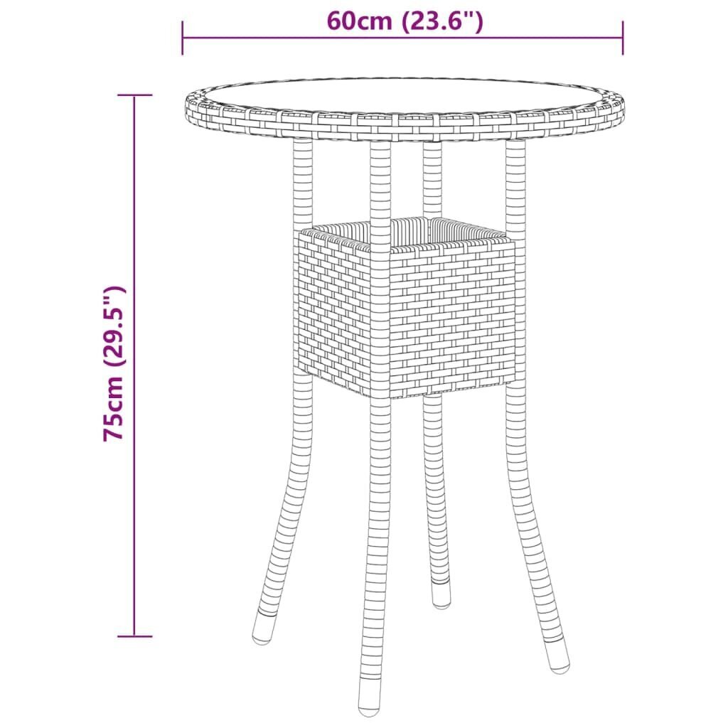 vidaXL Puutarhapöytä Ø60x75 cm karkaistu lasi ja polyrottinki harmaa hinta ja tiedot | Puutarhapöydät | hobbyhall.fi