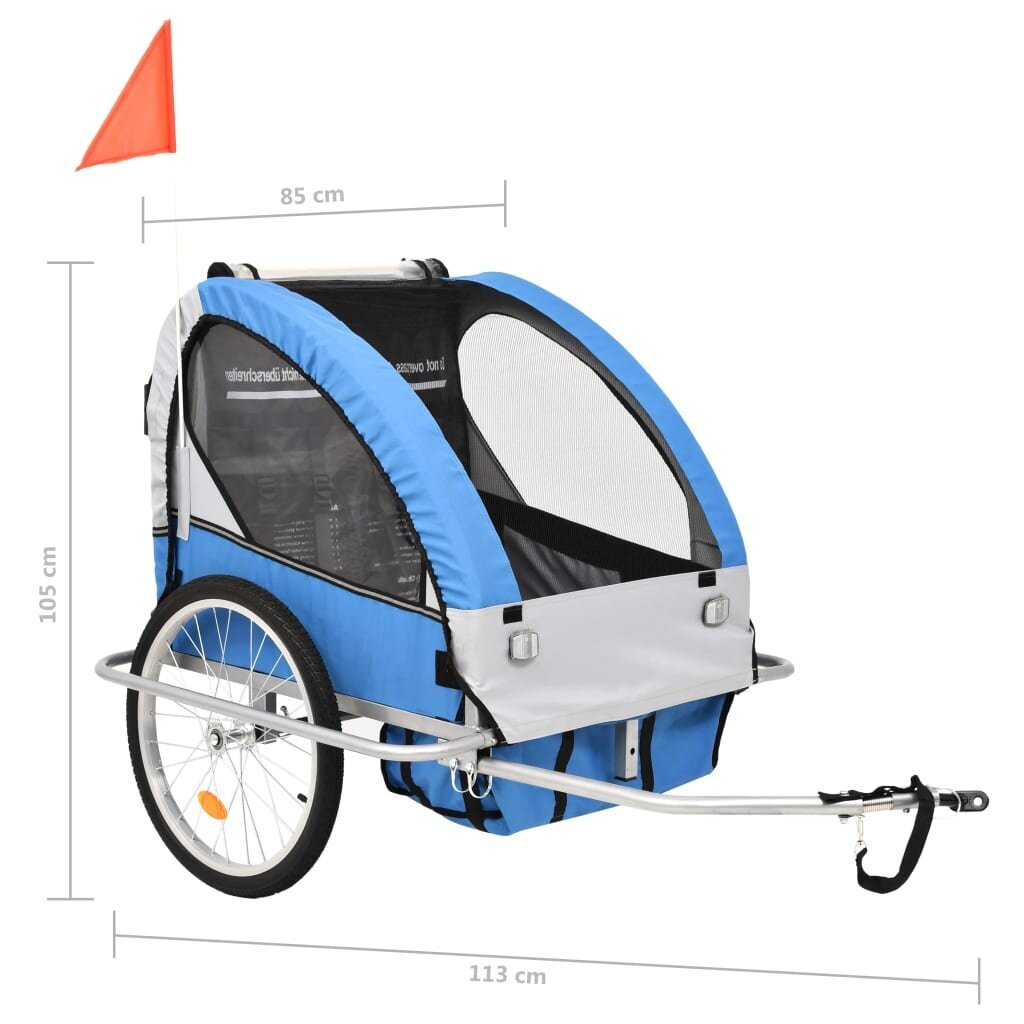 vidaXL 2-in-1 polkupyörän peräkärry/rattaat sininen ja harmaa hinta ja tiedot | Polkupyörän peräkärryt | hobbyhall.fi