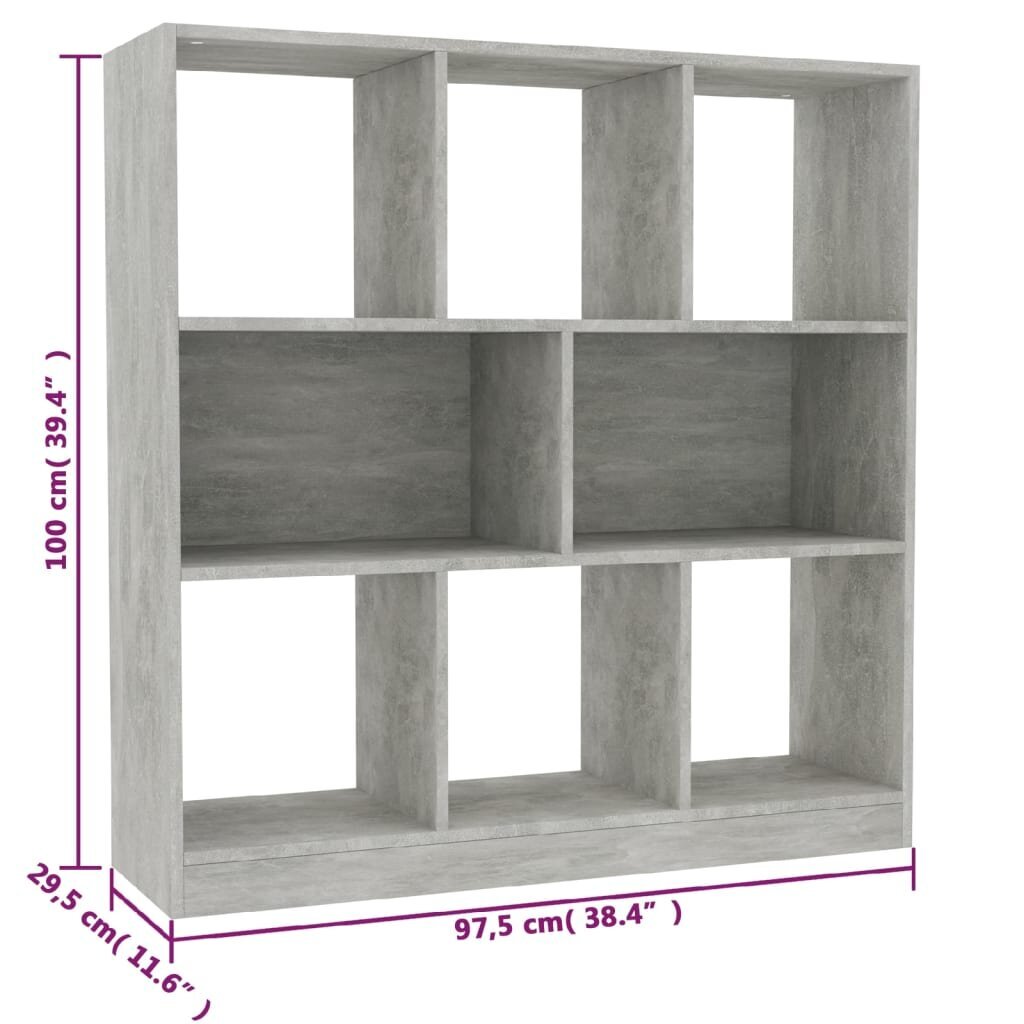 vidaXL Kirjahylly betoninharmaa 97,5x29,5x100 cm lastulevy hinta ja tiedot | Hyllyt | hobbyhall.fi