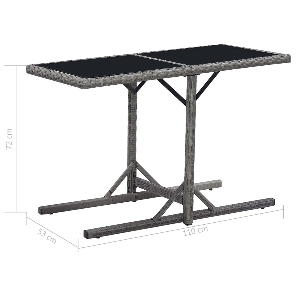 vidaXL Puutarhapöytä musta 110x53x72 cm lasi ja polyrottinki hinta ja tiedot | Puutarhapöydät | hobbyhall.fi