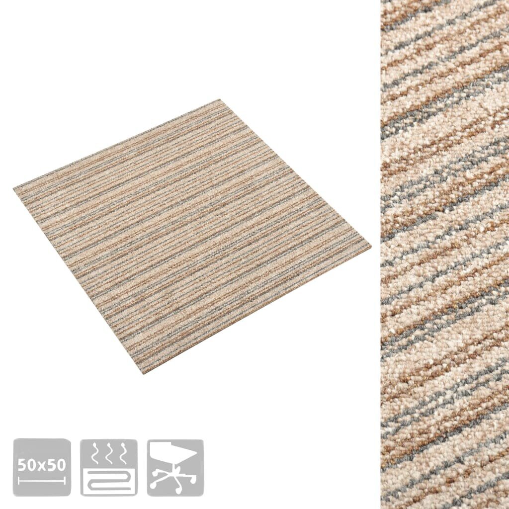 vidaXL Tekstiililaatta 20 kpl 5 m² 50x50 cm raidallinen beige hinta ja tiedot | Isot matot | hobbyhall.fi