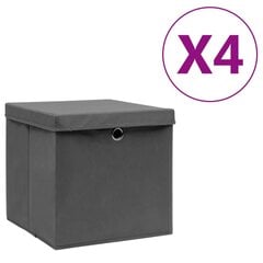 vidaXL Säilytyslaatikot kansilla 4 kpl 28x28x28 cm harmaa hinta ja tiedot | Säilytyslaatikot ja -korit | hobbyhall.fi