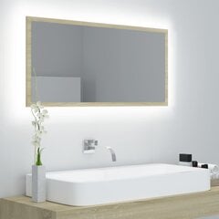 vidaXL LED-kylpyhuonepeili Sonoma-tammi 90x8,5x37 cm akryyli hinta ja tiedot | Kylpyhuonepeilit | hobbyhall.fi