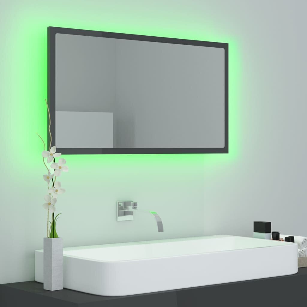 vidaXL LED-kylpyhuonepeili korkeakiilto harmaa 80x8,5x37 cm akryyli hinta ja tiedot | Kylpyhuonepeilit | hobbyhall.fi