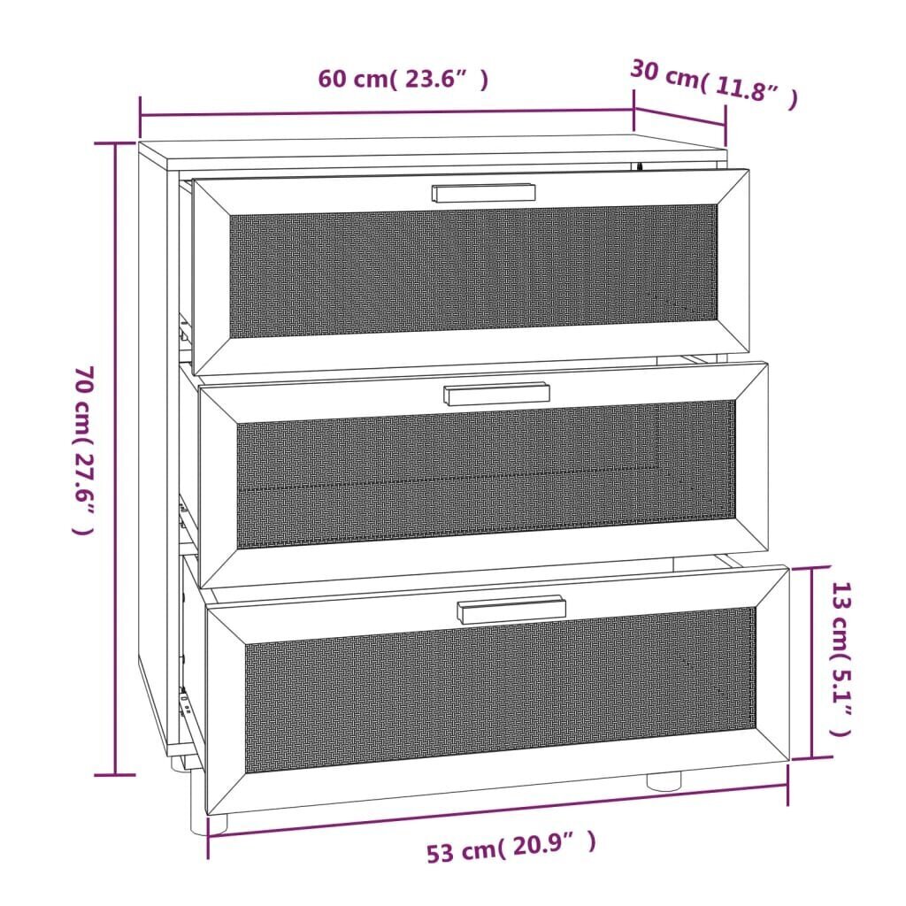 vidaXL Senkki ruskea 60x30x70 cm täysi mänty ja luonnonrottinki hinta ja tiedot | Olohuoneen kaapit ja lipastot | hobbyhall.fi