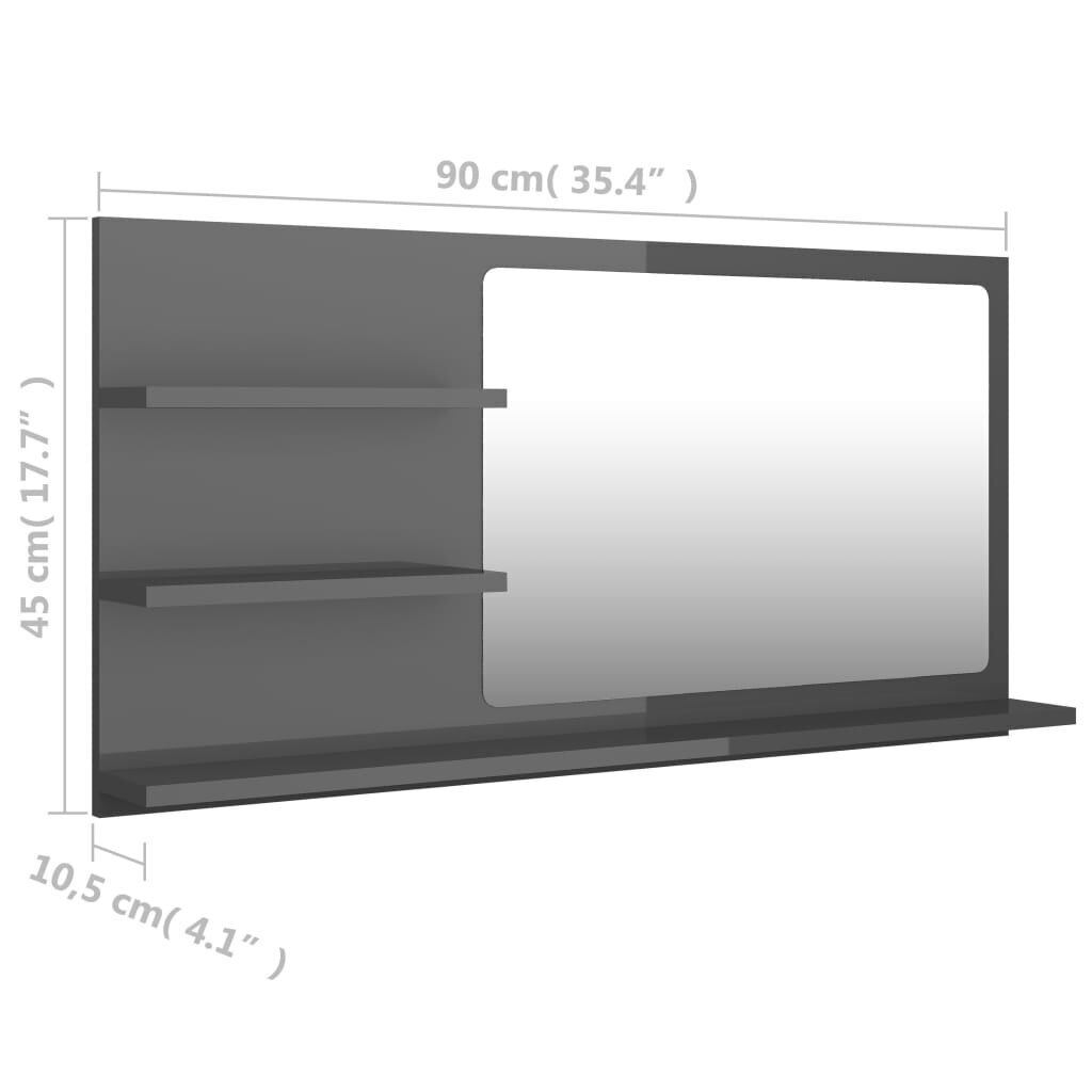 vidaXL Kylpyhuonepeili korkeakiilto harmaa 90x10,5x45 cm lastulevy hinta ja tiedot | Kylpyhuonekaapit | hobbyhall.fi