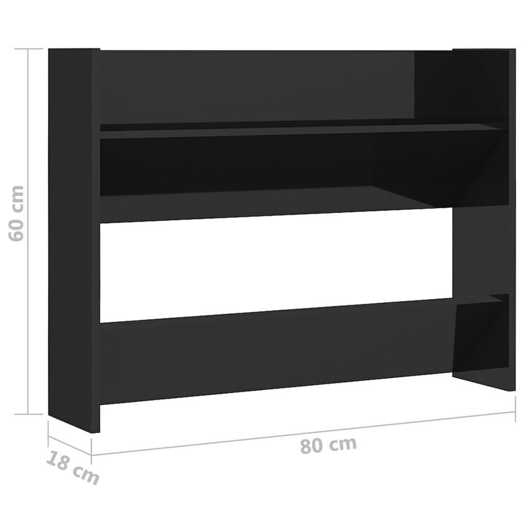 vidaXL Seinäkenkäkaapit 2 kpl korkeakiilto musta 80x18x60 cm lastulevy hinta ja tiedot | Kenkäkaapit ja -hyllyt | hobbyhall.fi