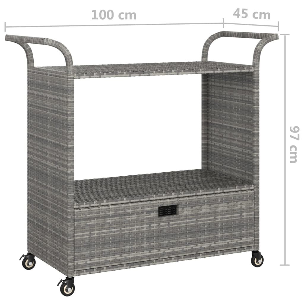 vidaXL Baarivaunu laatikolla harmaa 100x45x97 cm polyrottinki hinta ja tiedot | Ruokapöydän tuolit | hobbyhall.fi