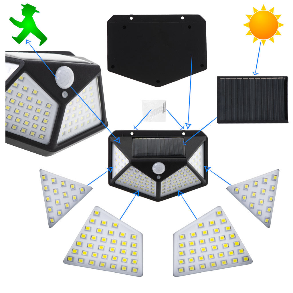 Aurinkoenergialla toimiva liiketunnistinvalaisin LED-taustavalolla, musta hinta ja tiedot | Puutarha- ja ulkovalot | hobbyhall.fi