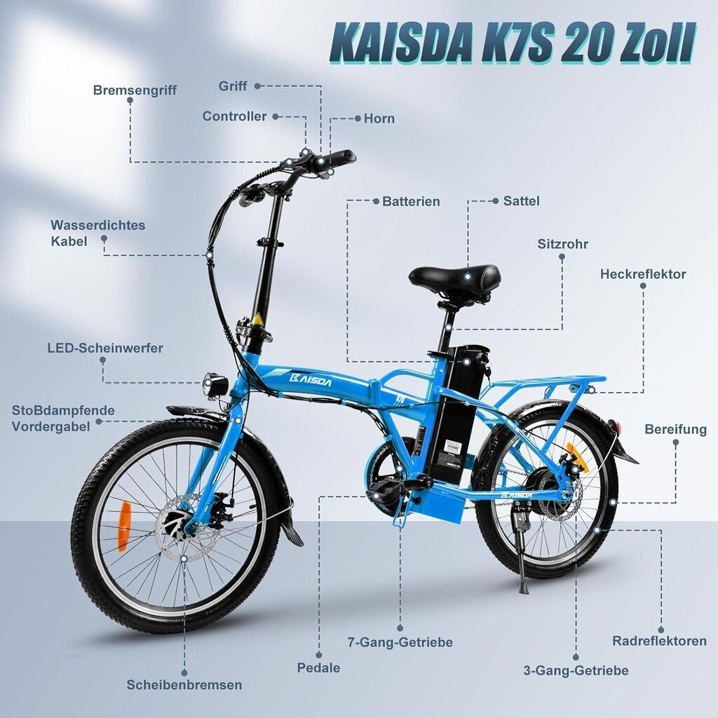 Sähköpyörä Kaisda K7S, 20", sininen, 250W, 12,5Ah hinta ja tiedot | Sähköpyörät | hobbyhall.fi