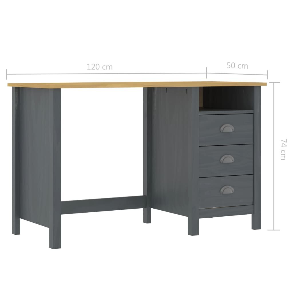 vidaXL Työpöytä Hill 3 laatikolla harmaa 120x50x74 cm täysi mänty hinta ja tiedot | Tietokonepöydät ja työpöydät | hobbyhall.fi