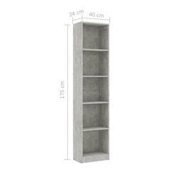 vidaXL 5-tasoinen kirjahylly betoninharmaa 40x24x175 cm lastulevy hinta ja tiedot | Hyllyt | hobbyhall.fi