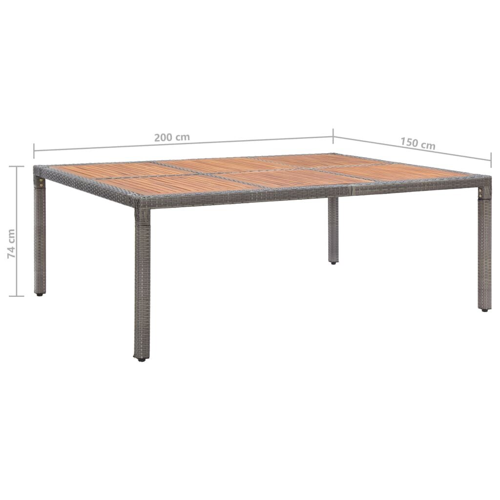 vidaXL Puutarhapöytä harmaa 200x150x74 cm polyrottinki ja akaasiapuu hinta ja tiedot | Puutarhapöydät | hobbyhall.fi