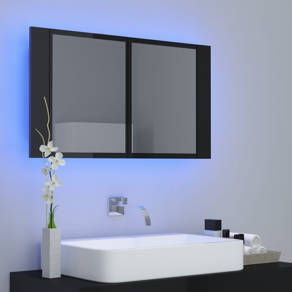 vidaXL Kylpyhuoneen LED peilikaappi korkeak. musta 80x12x45 cm akryyli hinta ja tiedot | Kylpyhuonekaapit | hobbyhall.fi