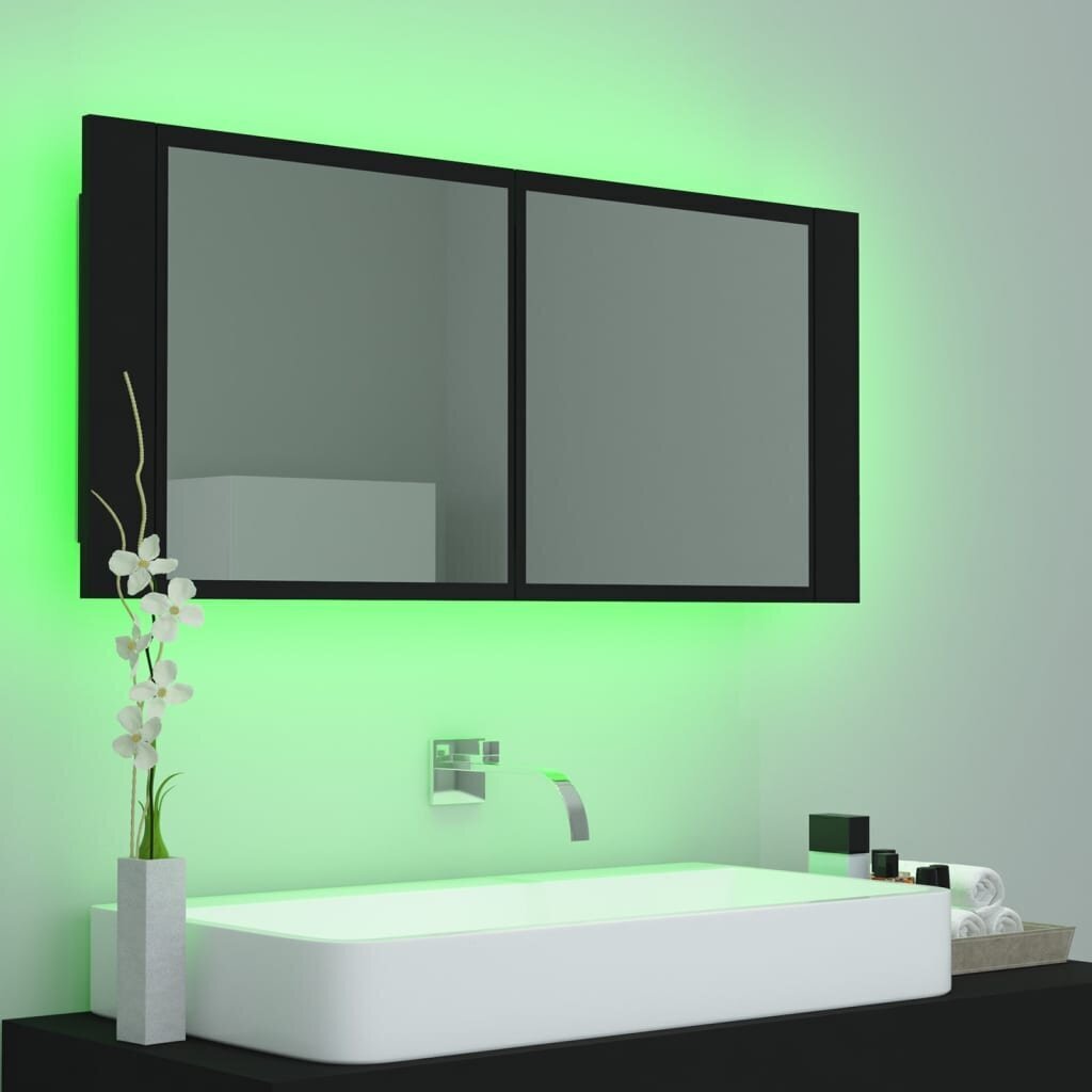 vidaXL Kylpyhuoneen LED peilikaappi musta 100x12x45 cm akryyli hinta ja tiedot | Kylpyhuonekaapit | hobbyhall.fi